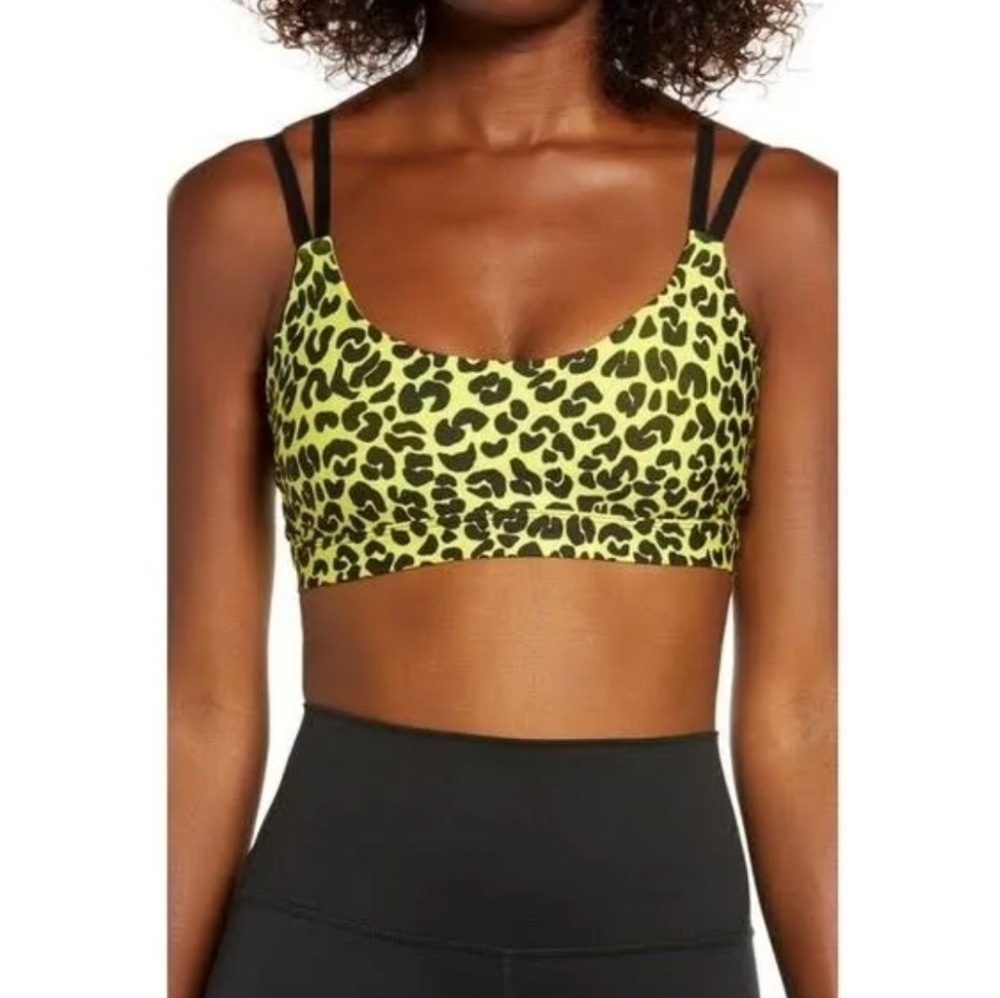 Good American Sports Bra,Bright Yellow and Black Animal Print,Size 1 (GA sizing)